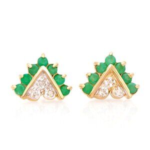 18K Yellow Gold Plated Diamond and Emerald Designer Peacock Earrings